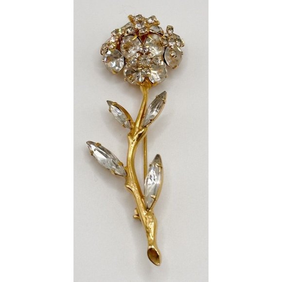 Sparkling Clear Rhinestone Flower Pin Brooch Prong Set Stones Flowers Move - Picture 1 of 10
